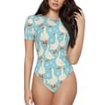 thumbnail image 1 of Daiia White Geese and Flower print Women's Crew Neck Short Sleeve Bodysuit Fashion Tops Fit Casual Basic Extender Bodysuit-XX-Large, 1 of 9