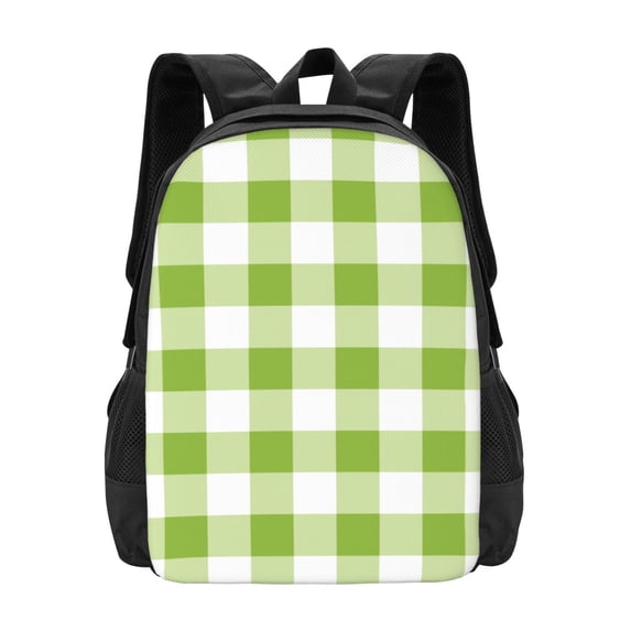 Daiia White Green Plaid Backpack for Men and Women -Durable Backpack Large Capacity, Water-Resistant Bag with Adjustable Straps and Laptop Compartment
