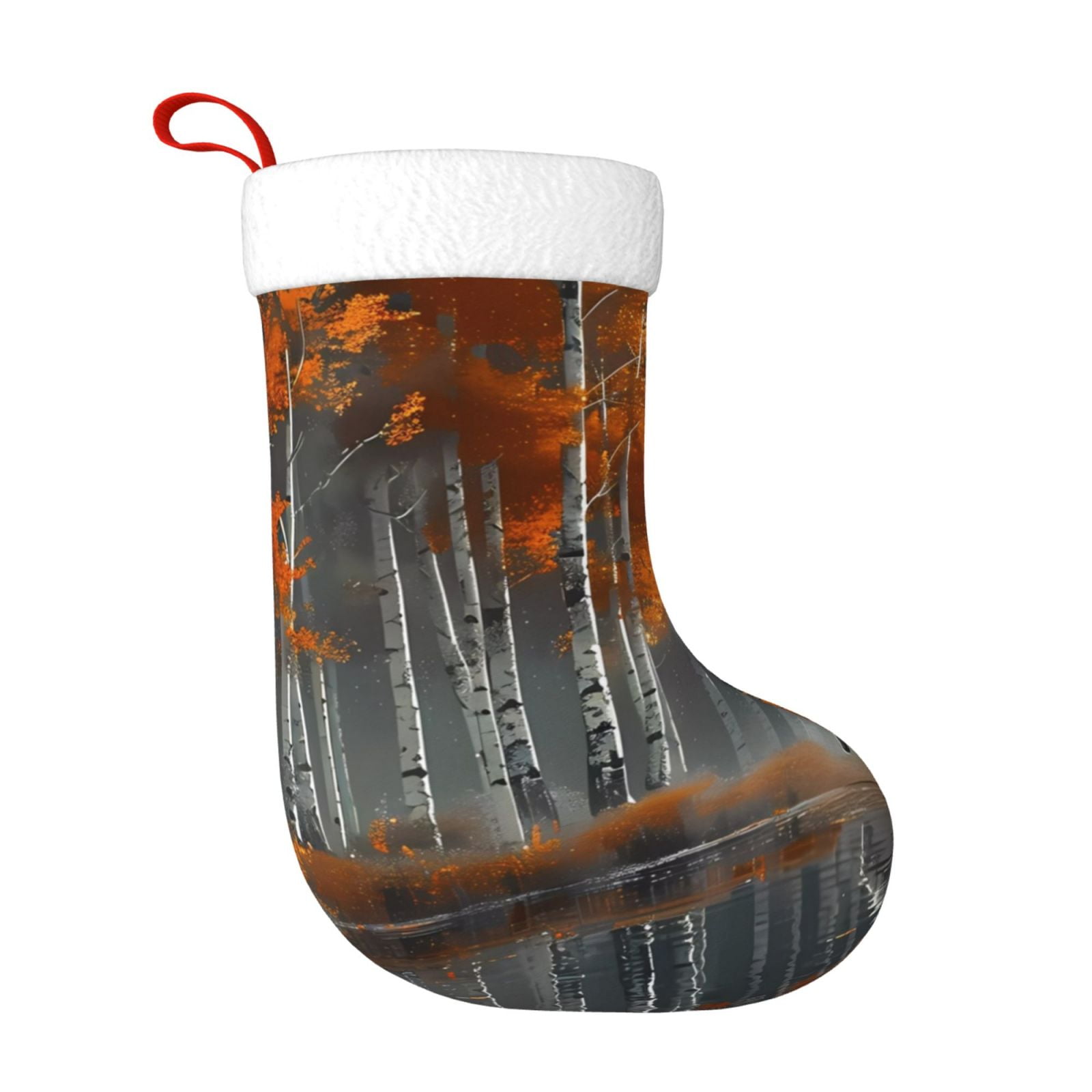 Daiia White Horse Autumn Birch Print Christmas Stocking，18"Large ...
