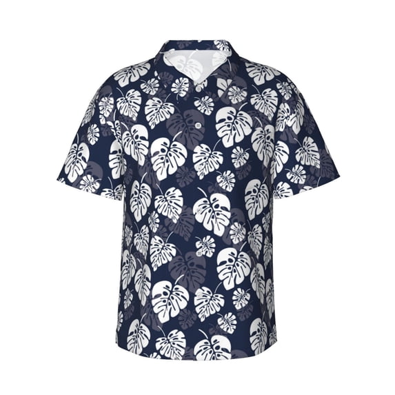 Daiia White Leaves Hawaiian Shirt for Men Gentle Cotton Regular Short Sleeve Casual-Small