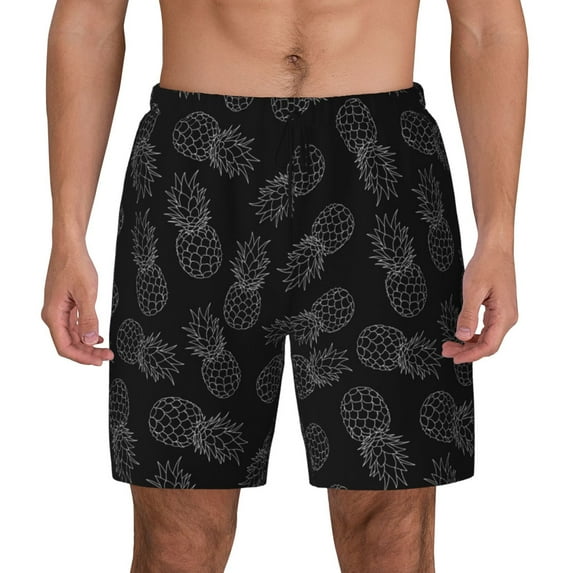 Daiia White Pineapples Mens Swim Trunks Swim Shorts Quick Dry Swim Shorts with Mesh Lining Pockets-3X-Large