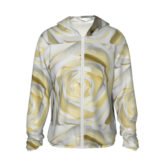 Daiia White Rose UPF 50  Sun Protection Hoodie Jacket Lightweight Long Sleeve Sun Shirt for Women Men with Pocket Hiking Outdoor-Small