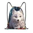 thumbnail image 1 of Daiia White Wolf With Flowers Pattern Drawstring Backpack, Gym Bag, Lightweight Backpack, Water-Resistant Bag Travel Sports Backpack, Fitness Bag, Yoga Bag-Small, 1 of 6