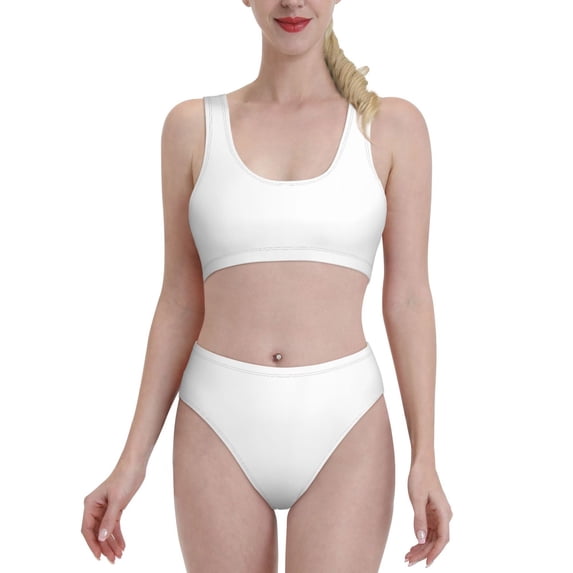 Daiia White printed 2 piece Swimsuit Bikinis for Women High Waisted Racerback Bathing Suits Summer Tummy Control Scoop Neck Swimwear-Large