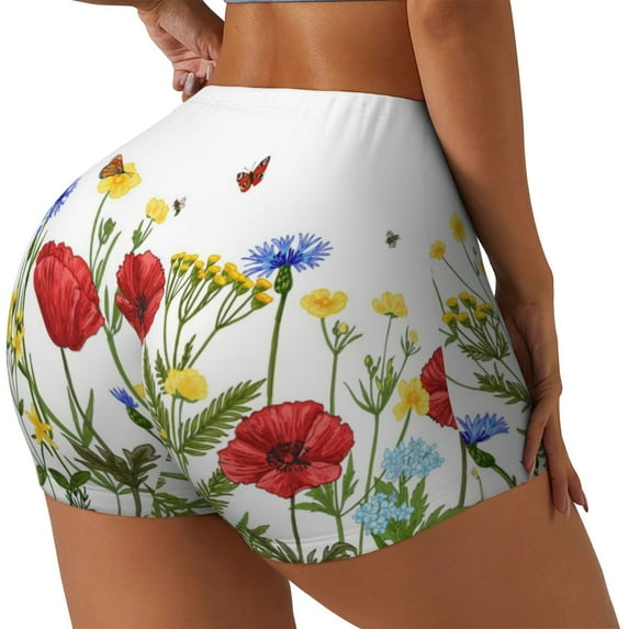 Daiia Wild Herbs Pattern Women's Workout Shorts Biker Shorts - High Waisted Workout Spandex Tummy Control Gym Running Yoga Shorts-XX-Large