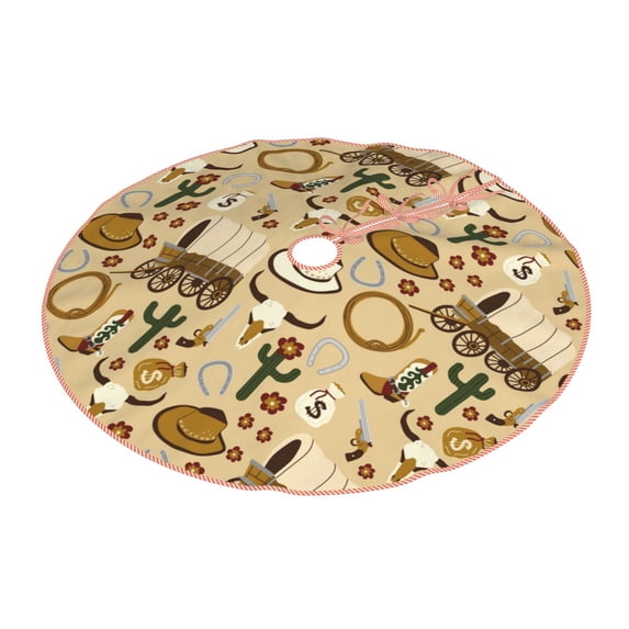 Daiia Wild West Cowboy Drawing Merry Christmas Tree Skirt , Xmas Large Lace-up Tree Skirt, Santa Snowflakes Rustic Home Decorations New Year Party Farmhouse Decor-36"