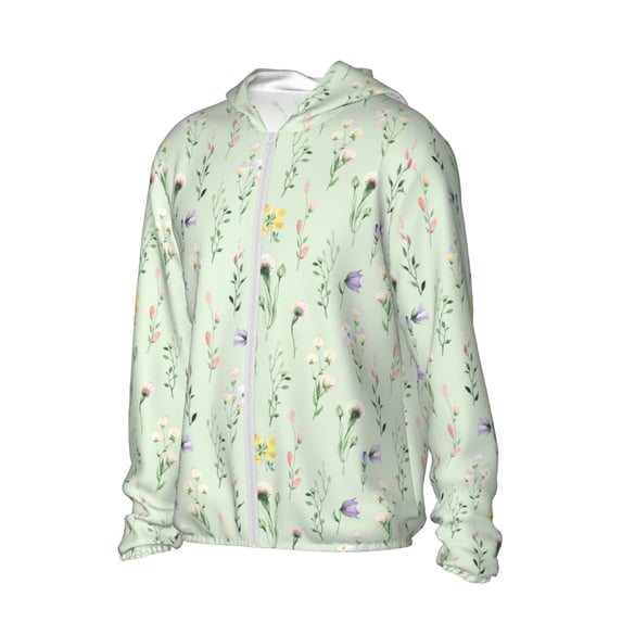 Daiia Wildflower Watercolor 5 UPF 50+ Sun Protection Hoodie Jacket Lightweight Long Sleeve Sun Shirt for Women Men with Pocket Hiking Outdoor-Large