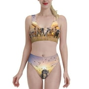 Daiia Wildlife Protection Women'S Bikini Swimsuit Two Piece Swimsuit,High Waisted,Slim Fit High Leg Spaghetti Straps Bathing Suit- Small