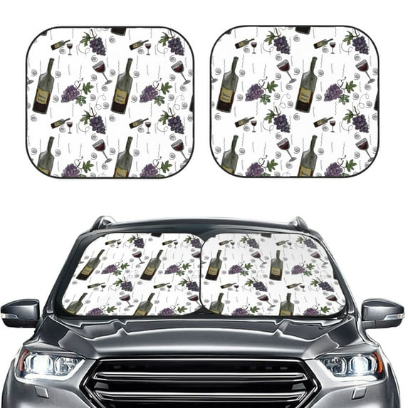 Daiia Wine Bottles And Grapes 2PCS Car Windshield Sun Shade, Foldable Sun Shield for Car Front Window, Auto Sun Blocker Visor Protector Universal for Truck SUV Pickup-Large