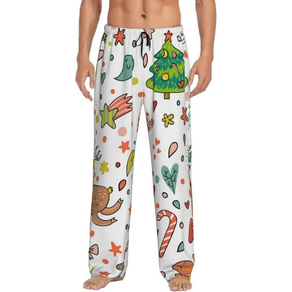 Daiia Winter Christmas And New Year Deer Men's Sleep Pant with Pockets and Drawstring,Pajama Pants-