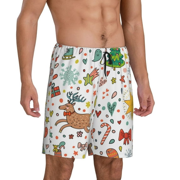 Daiia Winter Christmas And New Year Deer Mens Woven Stretch Pajama Short,Short Pajama Pants-X-Large