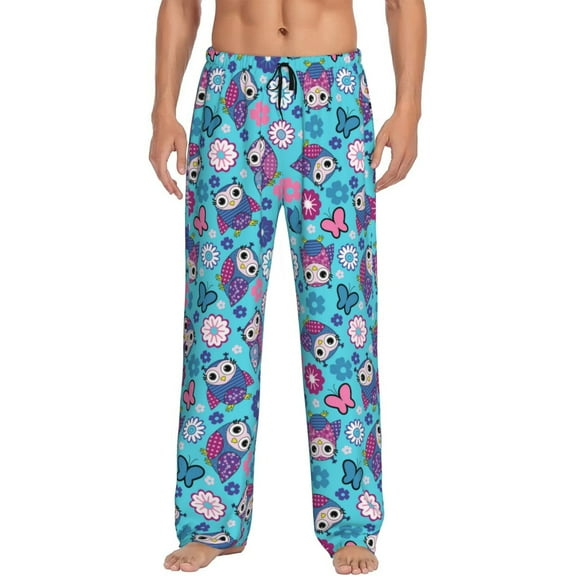 Daiia Wls And Flowers Men's Sleep Pant with Pockets and Drawstring,Pajama Pants-Medium