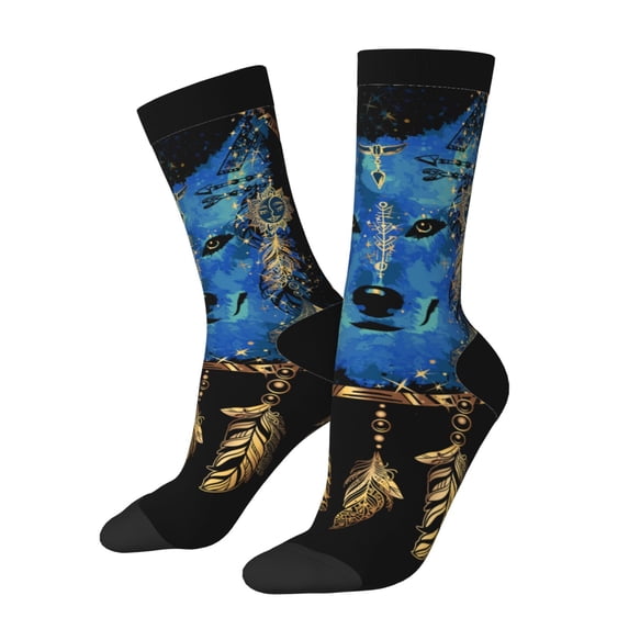 Daiia Wolf Head And Dreamcatcher Print Crew Socks – Soft Breathable Long Socks for Men & Women, Moisture-Wicking & Comfortable Daily Wear Socks, One-Size Fits Most (US 5-11)