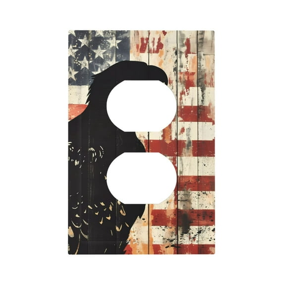 Daiia Wood Grain Bald Eagle Pattern Decorator Wall Plate Child Safe Outlet Cover, Switch and Outlet Covers,Size 1-Gang 5.0" x3.0" , Polycarbonate Thermoplastic-Style S