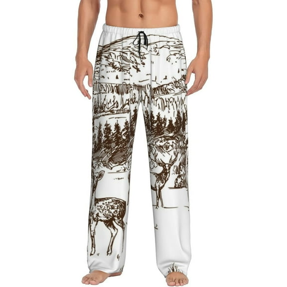 Daiia Woodland Forest With Deers Men's Sleep Pant with Pockets and Drawstring,Pajama Pants-Large