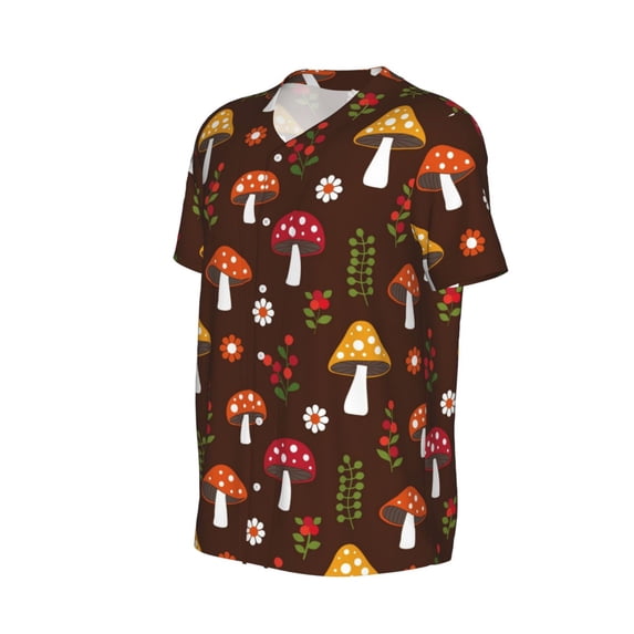 Daiia Woodland Mushroom Mens Baseball Jersey Button Down Shirts Short Sleeve Sports Uniforms-3X-Large