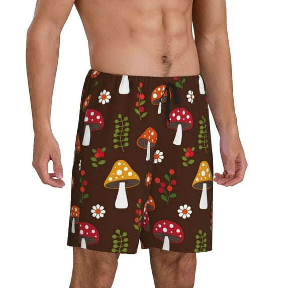 Daiia Woodland Mushroom Mens Woven Stretch Pajama Short,Short Pajama Pants-3X-Large