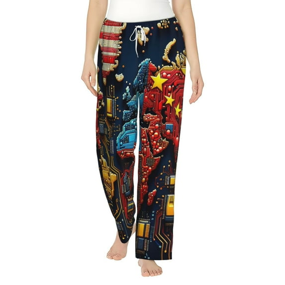 Daiia World Map Of Digital Circuits Women's Sleep Pant with Pockets and Drawstring,Pajama Pants-X-Large