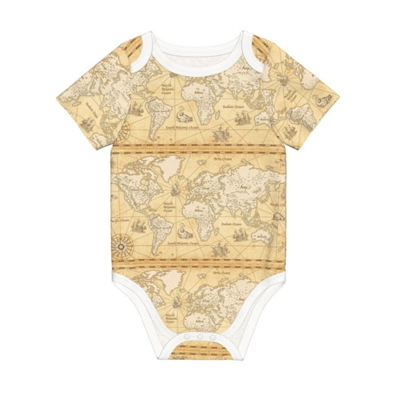 Daiia World Map Printed Unisex-Baby Short Sleeve Onesies Bodysuits Baby Climbing Clothes Soft and Comfortable Romper with Expandable Shoulder Design-12 Months