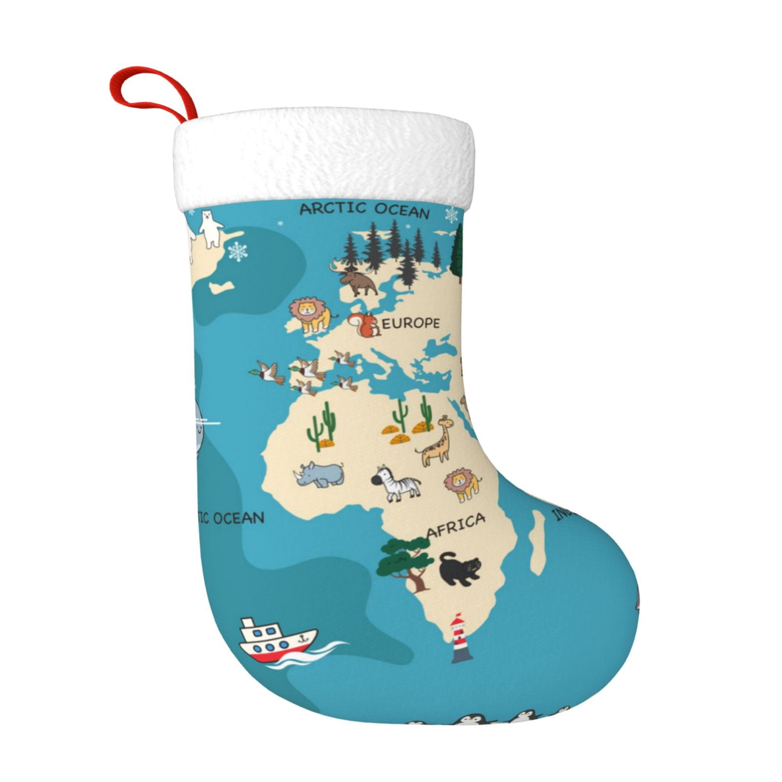 Daiia World Map With Animal Print Christmas Stocking，18