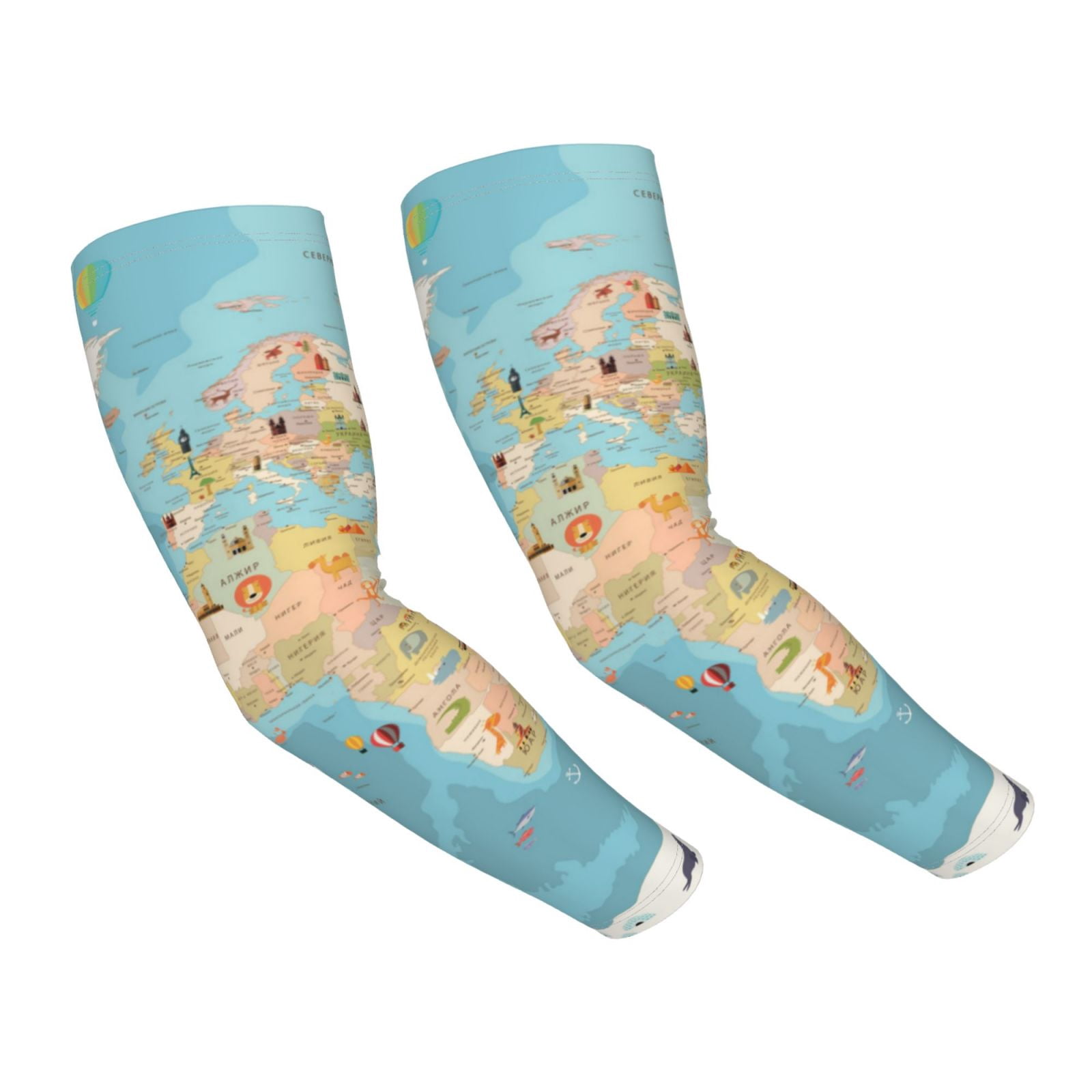 Daiia World Map With Animals 1 UV Sun Protection Arm Sleeves - Cooling ...