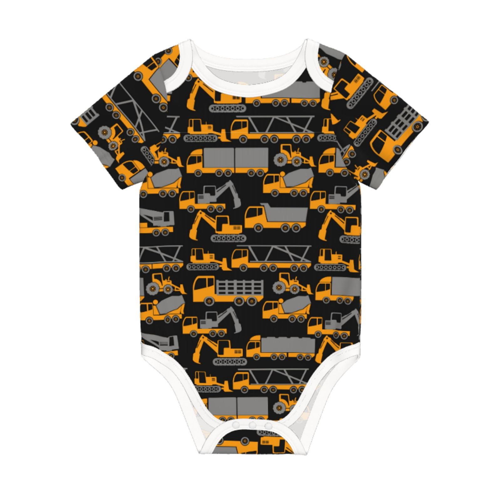 Daiia Yellow Excavator Printed UnisexBaby Short Sleeve Onesies