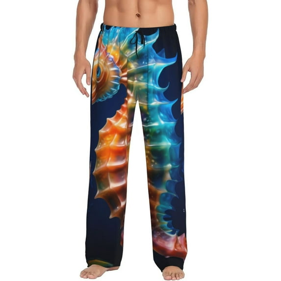 Daiia Yellow Fish Seahorse Men's Sleep Pant with Pockets and Drawstring,Pajama Pants-Medium