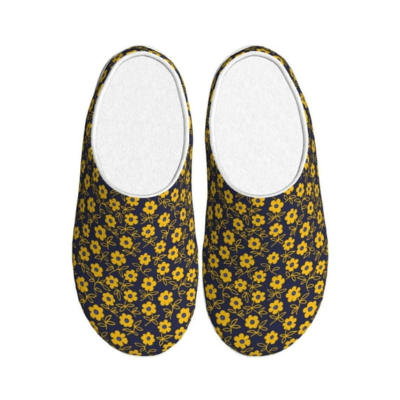 Daiia Yellow Floral1 Print Women’s Fuzzy Slippers Memory Foam Lightweight House Shoes Cozy Loafer Flannel House Shoes-37/38