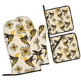 thumbnail image 1 of Daiia Yellow Flowers Hummingbird Pattern Oven Mitts and Pot Holders 4 pcs Set,High Heat Resistant 500 Degree Extra Thicken Long Kitchen Cotton Oven Glove, 1 of 6