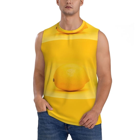 Daiia Yellow Lemon Printed Men's Tank Tops,Casual Soft Sleeveless Gym Muscle Shirts Bodybuilding Tee-Large