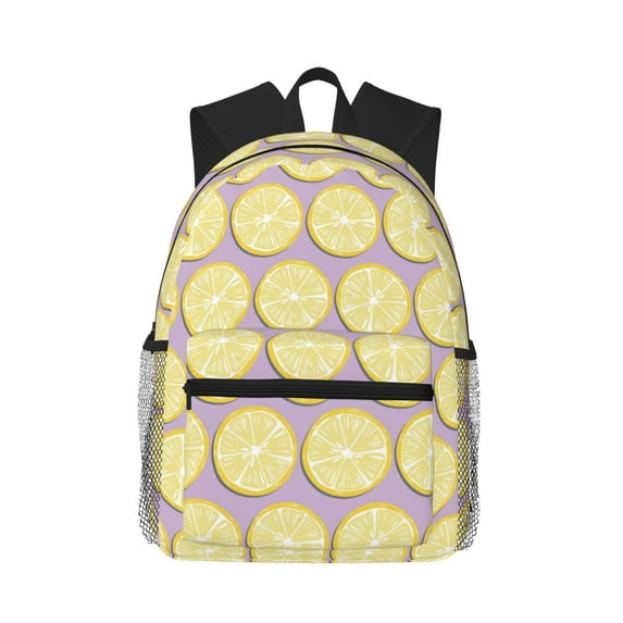 Daiia Yellow Lemon Slices School Backpack for Men Women, Unisex Large Waterproof Bookbag Schoolbag Casual Daypack for High School/College/Teens/Travel/Work Black