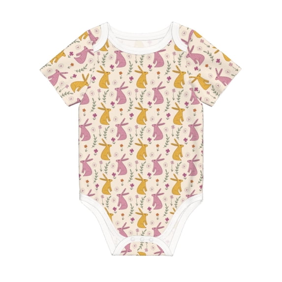 Daiia Yellow Pueple Rabbit Printed Unisex-Baby Short Sleeve Onesies Bodysuits Baby Climbing Clothes Soft and Comfortable Romper with Expandable Shoulder Design-18 Months