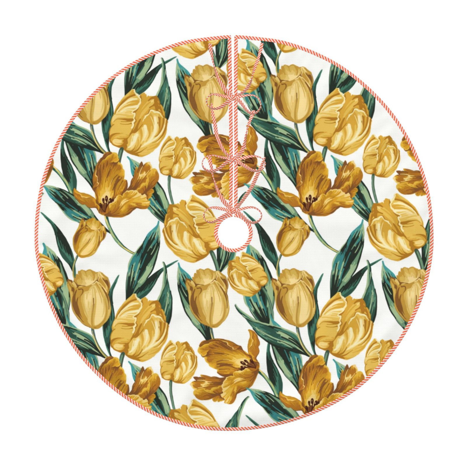 Daiia Yellow Tulips Drawing Merry Christmas Tree Skirt , Xmas Large