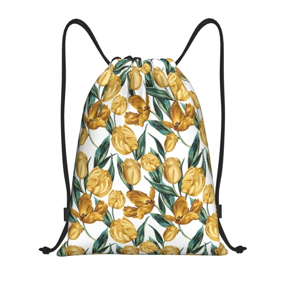 Daiia Yellow Tulips Pattern Drawstring Backpack, Gym Bag, Lightweight Backpack, Water-Resistant Bag Travel Sports Backpack, Fitness Bag, Yoga Bag-Medium