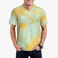 thumbnail image 1 of Daiia Yellow With Teal Marble Pattern Men’s Polo Shirts,Solid Deck Shirt,Classic Fit, Breathable Cotton Polo for Casual and Sport Wear-X-Large, 1 of 7