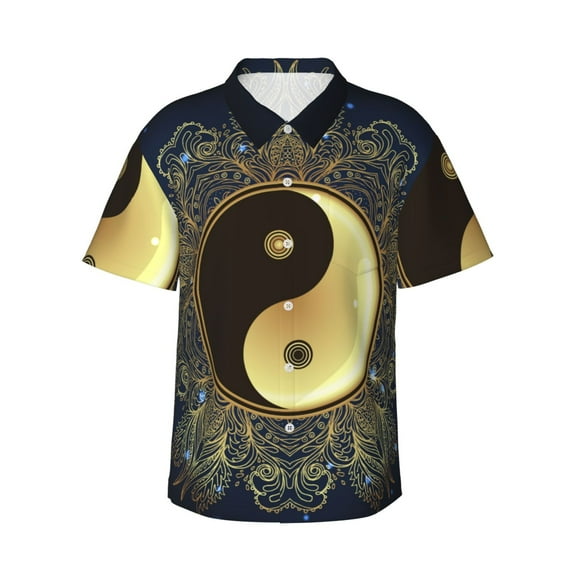Daiia Yin And Yang Mandala Hawaiian Shirt for Men Gentle Cotton Regular Short Sleeve Casual-3X-Large