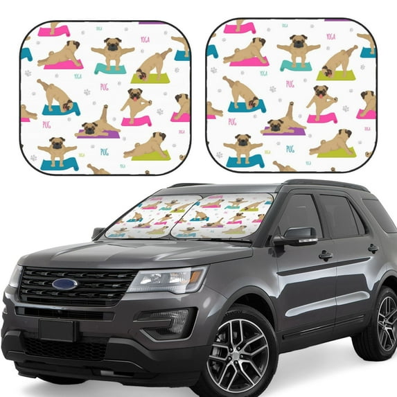 Daiia Yoga Dogs Poses 2PCS Car Windshield Sun Shade, Foldable Sun Shield for Car Front Window, Auto Sun Blocker Visor Protector Universal for Truck SUV Pickup-Large