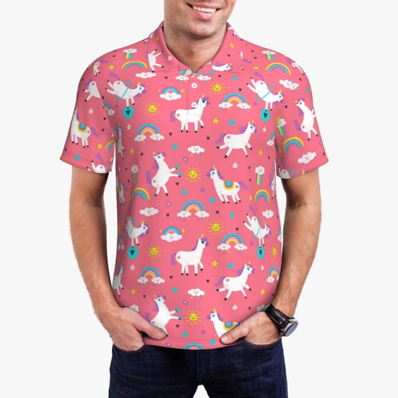 Daiia Yoga Unicorn Pattern Men’s Polo Shirts,Solid Deck Shirt,Classic Fit, Breathable Cotton Polo for Casual and Sport Wear-XX-Large