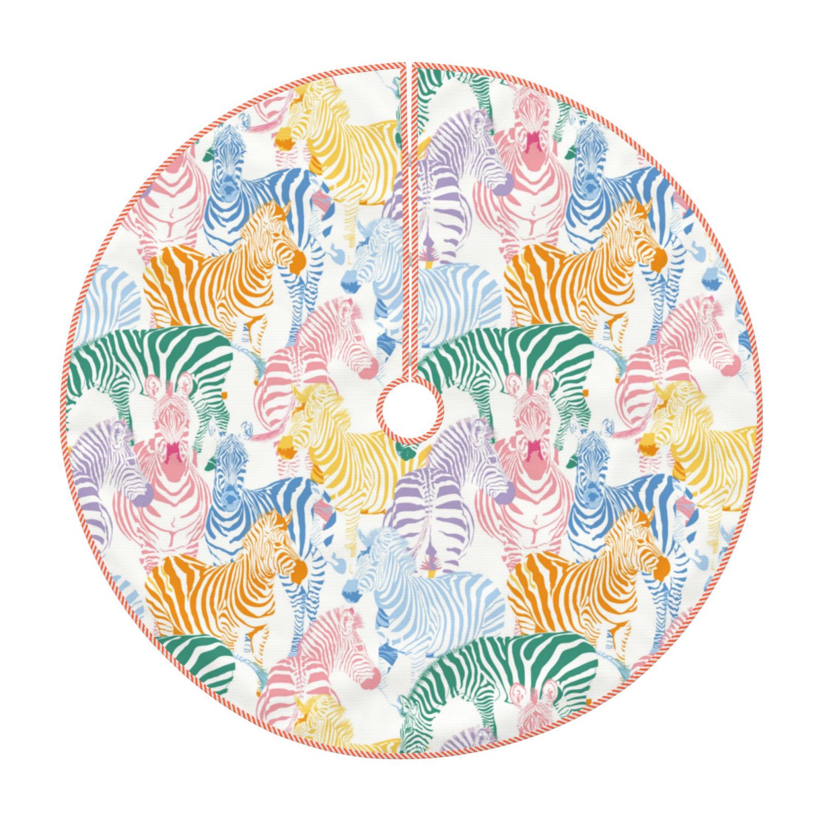 Daiia Zebra Colourful Drawing Merry Christmas Tree Skirt , Xmas Large