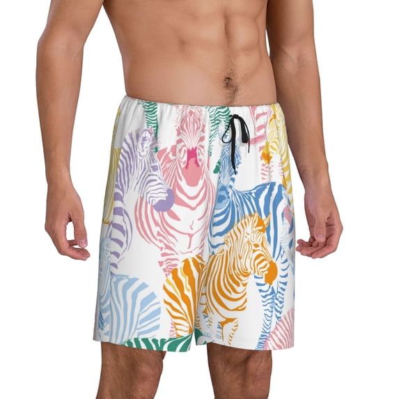 Daiia Zebra Colourful Mens Woven Stretch Pajama Short,Short Pajama Pants-XX-Large
