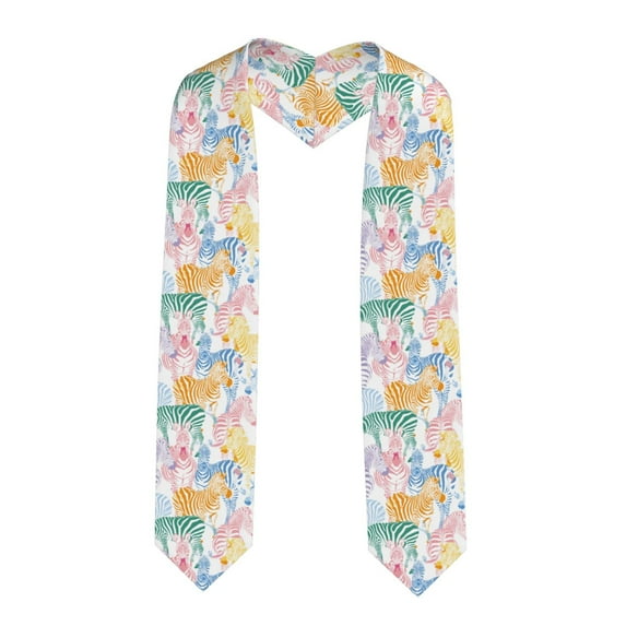 Daiia Zebra Colourful Pattern Graduation Shawl Stole – Satin Graduation Stole Academic Stole Non-Slip Design-Sharp Corner