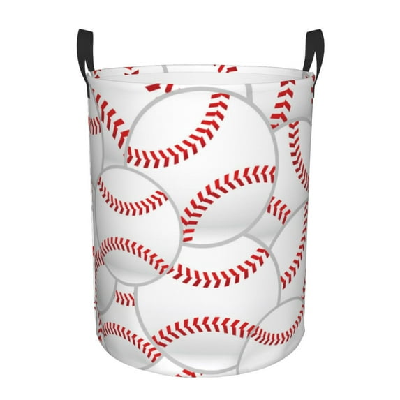 Daiia Baseballs Round Laundry Basket with Handles Thickened Waterproof Circular hamper,Dirty Clothes Storage Basket for Bedroom,Bathroom,College Dorm-Medium