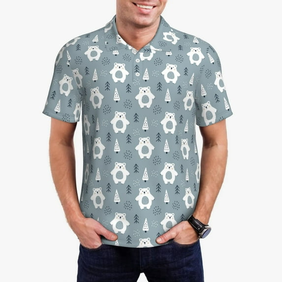 Daiia bead tree winter Pattern Men’s Polo Shirts,Solid Deck Shirt,Classic Fit, Breathable Cotton Polo for Casual and Sport Wear-Large