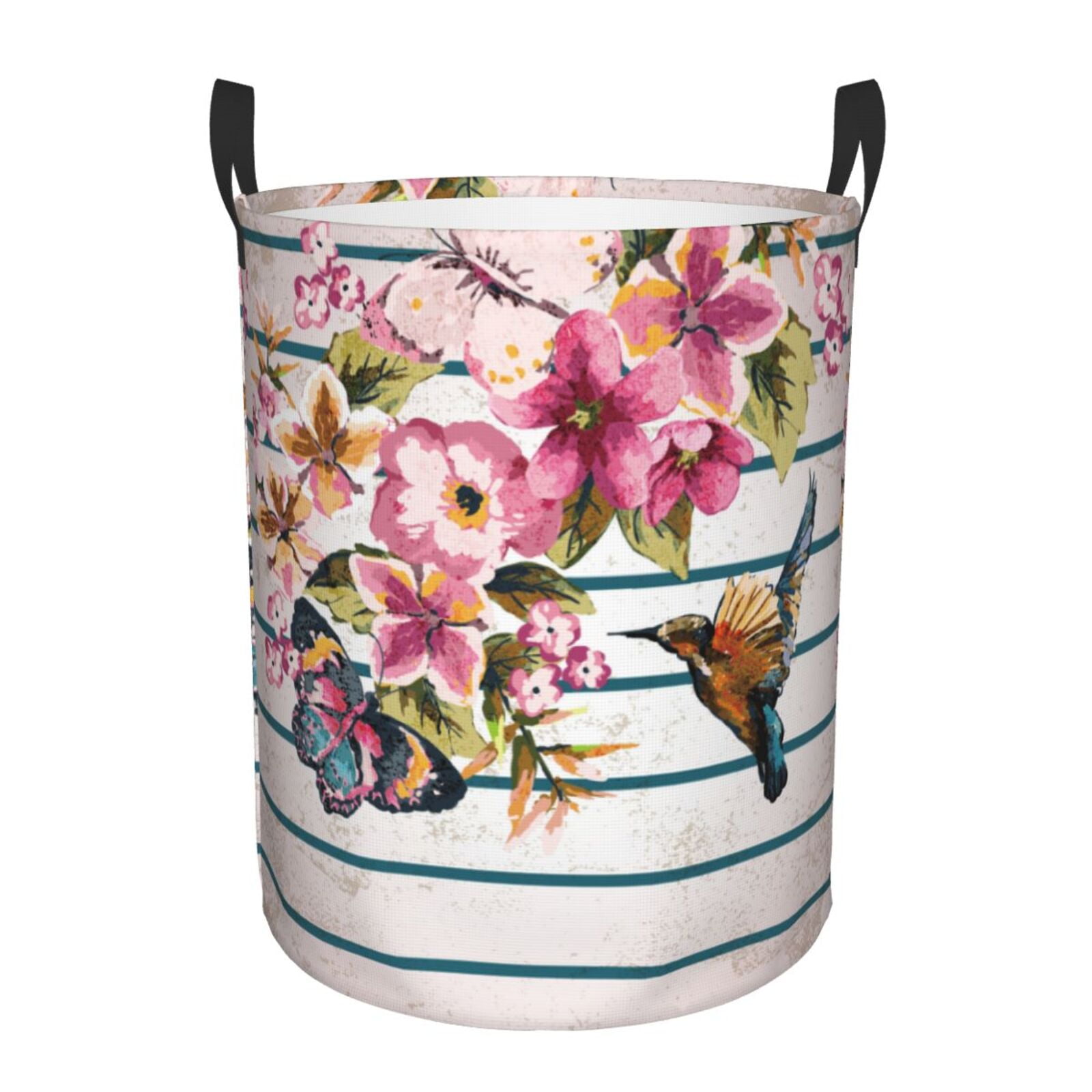 Daiia bird And Floral Laundry Hamper With Handles Large Storage Basket