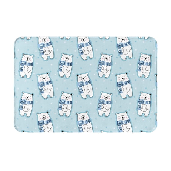 Daiia blue Scarf Bear Front Door Mat, Heavy Duty Durable Welcome Mat for Outdoor Indoor, Dirt Trapper Waterproof Super Absorbent Door Mat, 16" x 24"