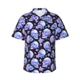 thumbnail image 1 of Daiia blue Skull flower Hawaiian Shirt for Men Gentle Cotton Regular Short Sleeve Casual-Large, 1 of 9