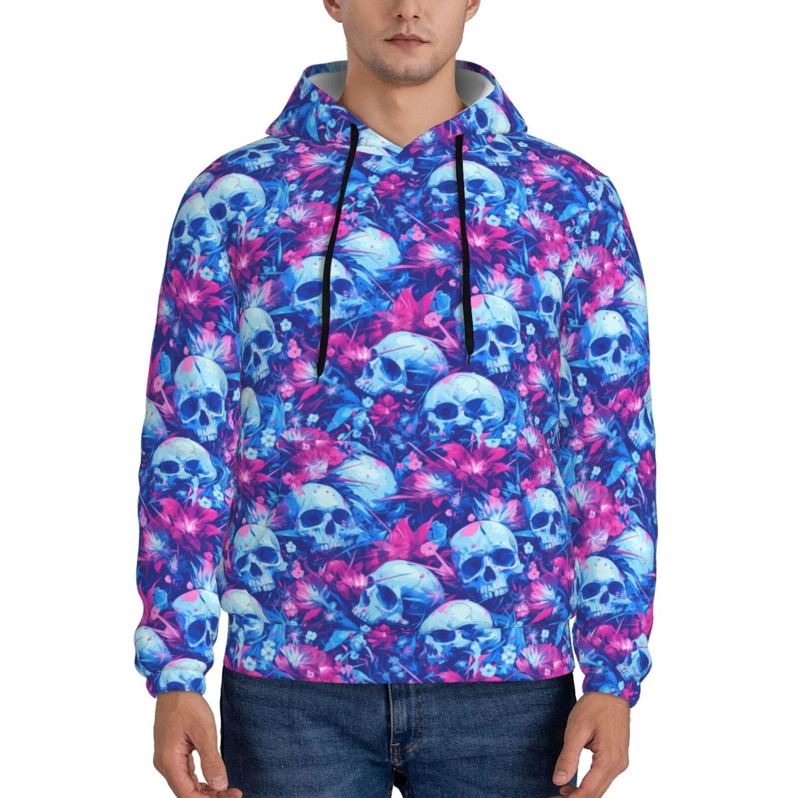 Blue And Red Floral Sugar Skull Men's Sweatshirt