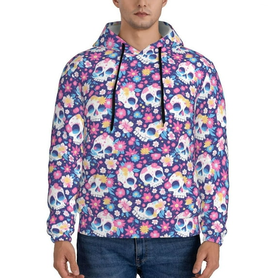 Daiia blue flower Skull colorful for Men's Fashion Hoodies & Sweatshirts with Kangaroo Pocket Hooded Sweatshirt Breathable & Moisture Wicking-Medium