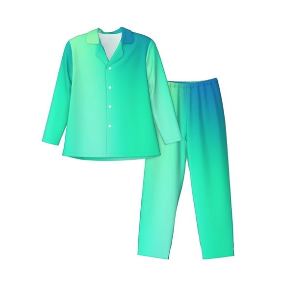 Daiia blue green colors for Men's Long-Sleeved Pajama Set – Soft & Comfortable Sleepwear Button-Up Pajamas Cozy Lounge Wear-XX-Large