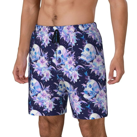 Daiia blue starry sky Skull flower Mens Swim Trunks Swim Shorts Quick Dry Swim Shorts with Mesh Lining Pockets-3X-Large